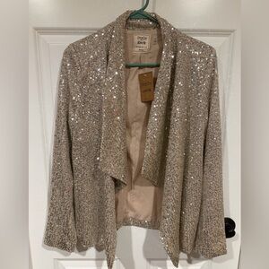 NWT Women’s Size Medium Style Rack L.A. Gold Sequin Open Front Polyester Jacket